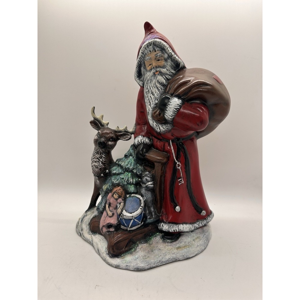 Vintage Style Santa Figurine Reindeer Doll Drum Christmas Decoration 10in
